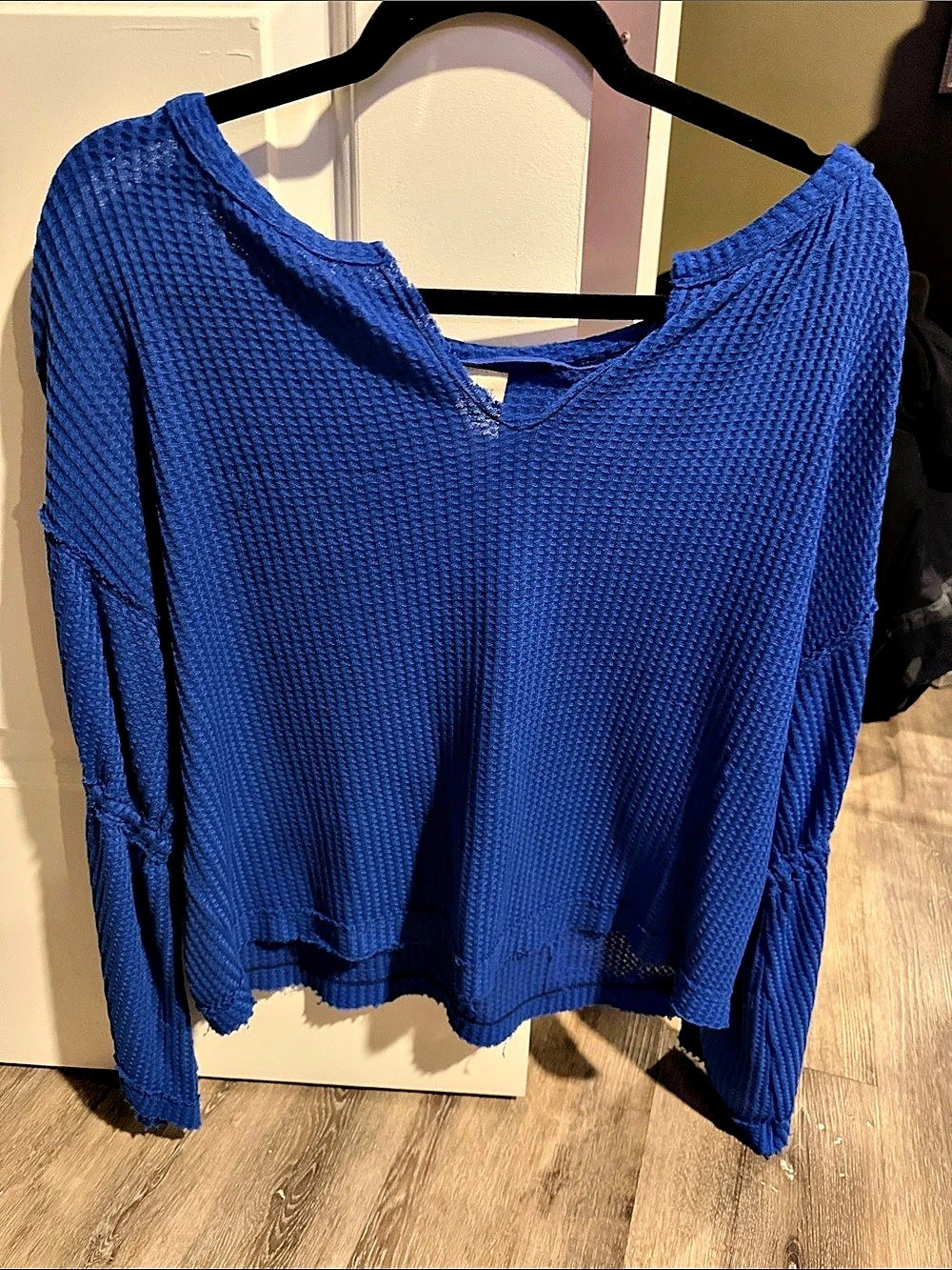 Free People Latte Blues Thermal Blue Long Sleeve Top
